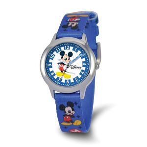 Disney Girls Mickey Mouse Blue Printed Fabric Band Time Teacher Watch